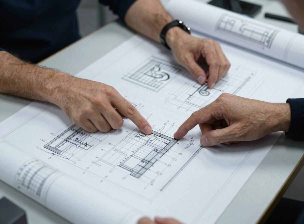 Ingénieurs révisant des plans de structure